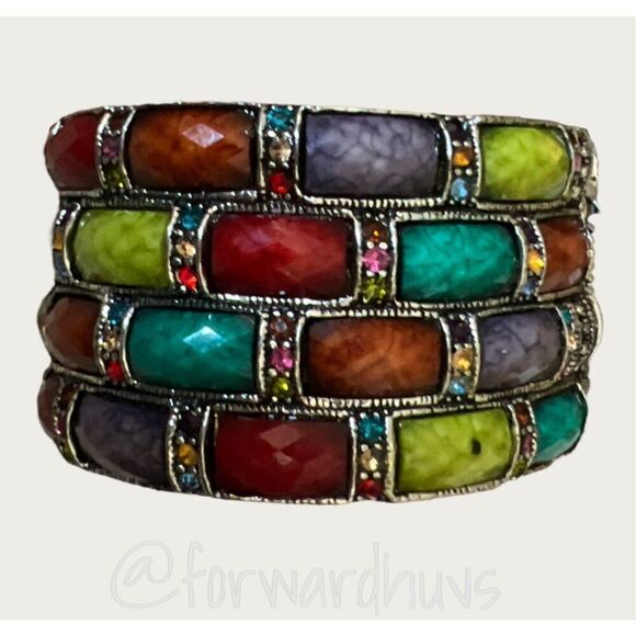 Multi-Colored Hinge Bracelet with Rhinestone - Picture 7 of 9